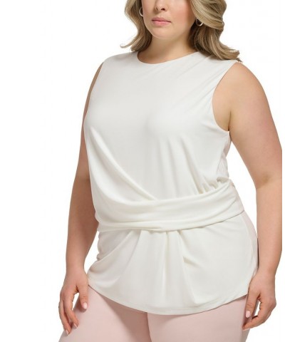 Plus Size Scoop-Neck Draped-Front Sleeveless Blouse Cream $37.00 Tops