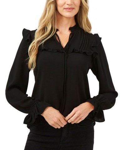 Pleated Ruffled Top Rich Black $28.13 Tops