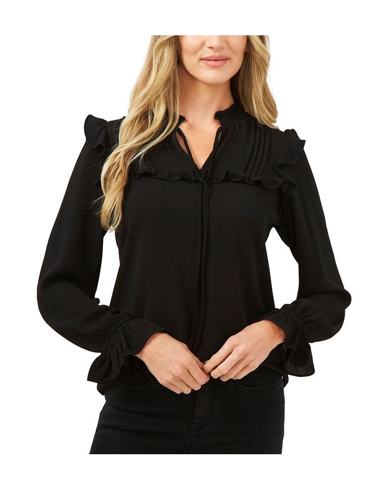 Pleated Ruffled Top Rich Black $28.13 Tops