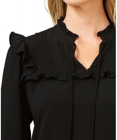 Pleated Ruffled Top Rich Black $28.13 Tops