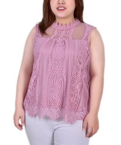 Plus Size Sleeveless Mock Neck Lace Top Lilas $14.08 Tops