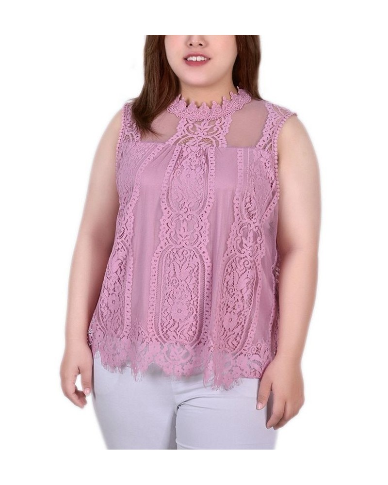 Plus Size Sleeveless Mock Neck Lace Top Lilas $14.08 Tops