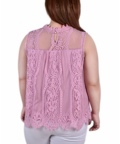 Plus Size Sleeveless Mock Neck Lace Top Lilas $14.08 Tops