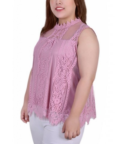 Plus Size Sleeveless Mock Neck Lace Top Lilas $14.08 Tops