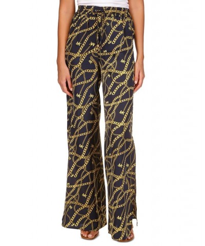 Women's Solid and Chain-Print High-Slit Pull-On Pants Regular & Petite Midnight Blue/Gold $34.85 Pants