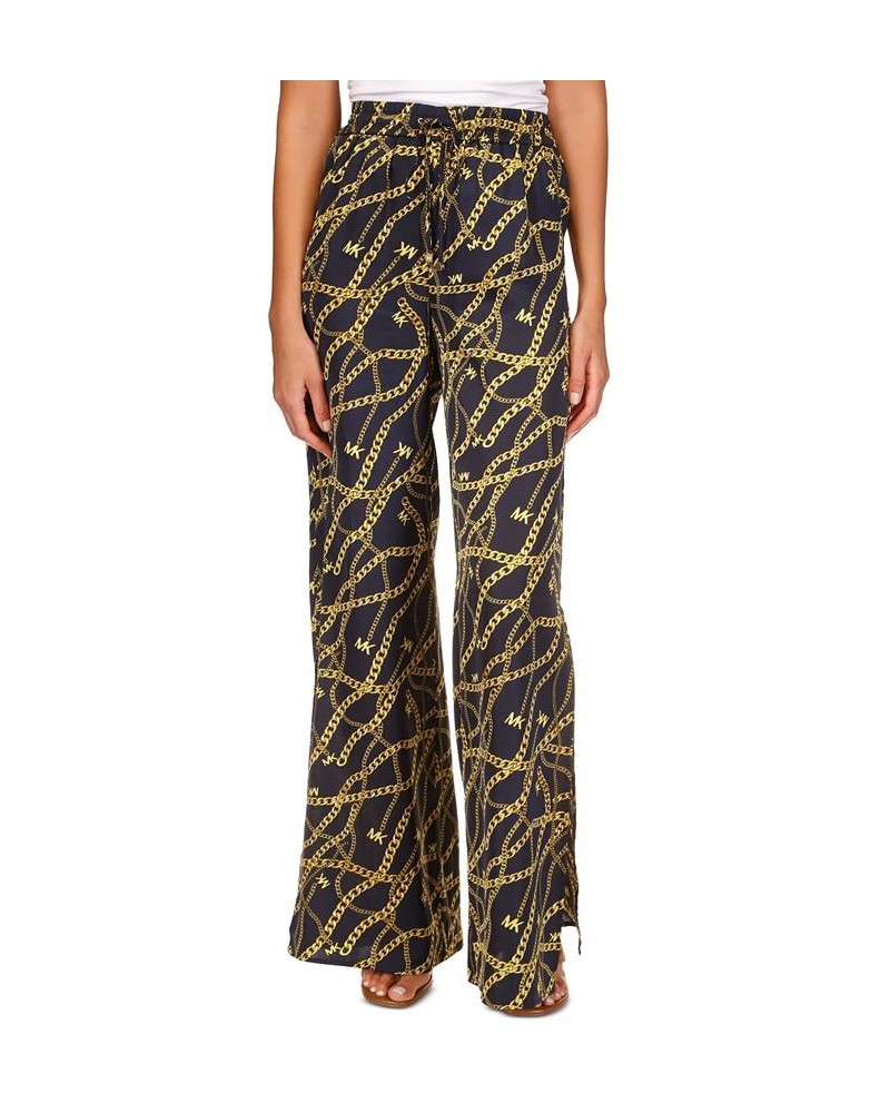 Women's Solid and Chain-Print High-Slit Pull-On Pants Regular & Petite Midnight Blue/Gold $34.85 Pants