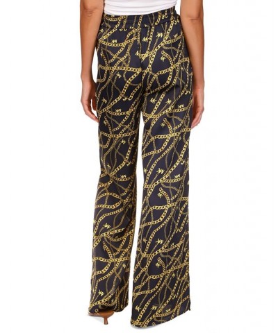 Women's Solid and Chain-Print High-Slit Pull-On Pants Regular & Petite Midnight Blue/Gold $34.85 Pants