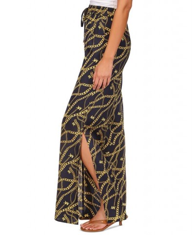 Women's Solid and Chain-Print High-Slit Pull-On Pants Regular & Petite Midnight Blue/Gold $34.85 Pants