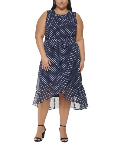 Plus Size Dot-Print Sleeveless Dress Navy $33.81 Dresses