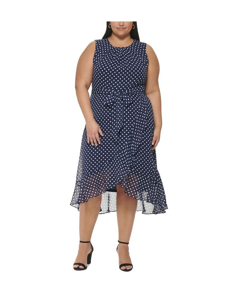 Plus Size Dot-Print Sleeveless Dress Navy $33.81 Dresses