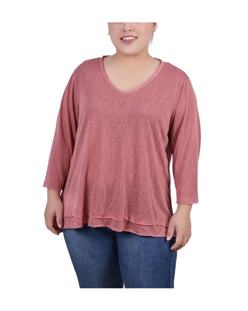 Plus Size 3/4 Sleeve V-Neck Tunic Pink $14.60 Tops