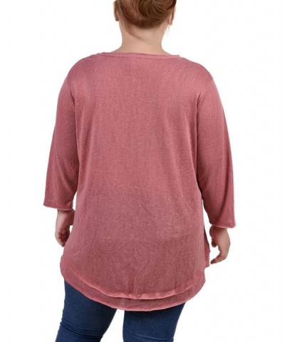 Plus Size 3/4 Sleeve V-Neck Tunic Pink $14.60 Tops