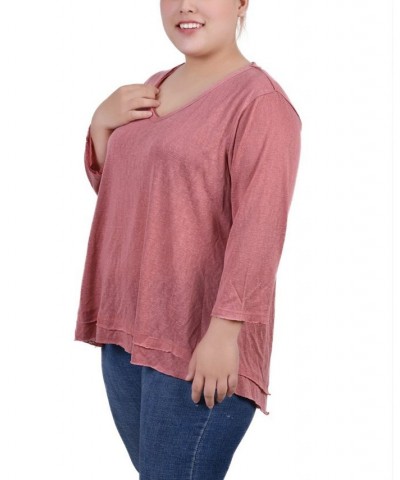 Plus Size 3/4 Sleeve V-Neck Tunic Pink $14.60 Tops