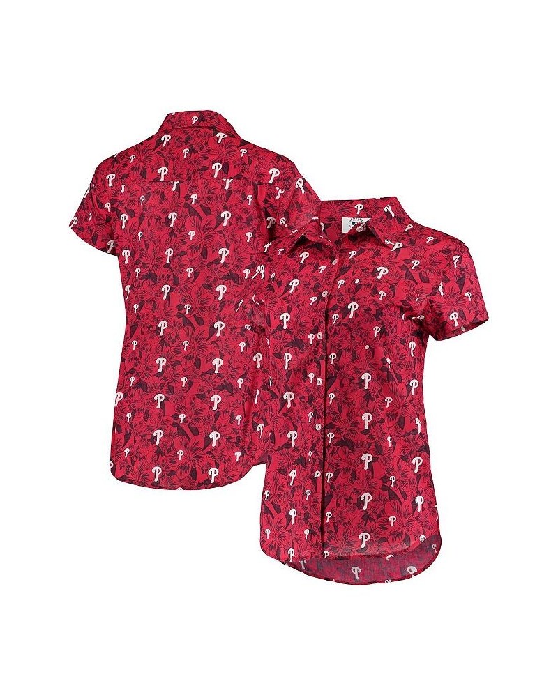 Women's Red Philadelphia Phillies Floral Button Up Shirt Red $37.60 Tops