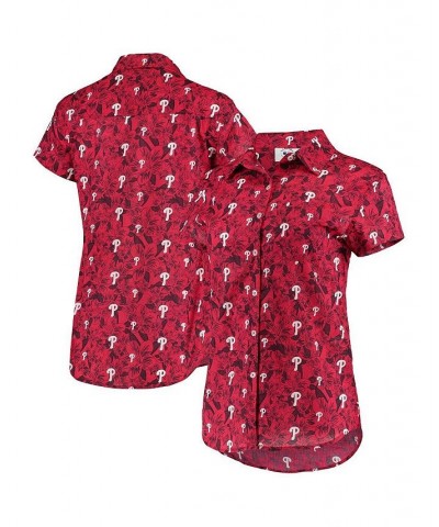 Women's Red Philadelphia Phillies Floral Button Up Shirt Red $37.60 Tops