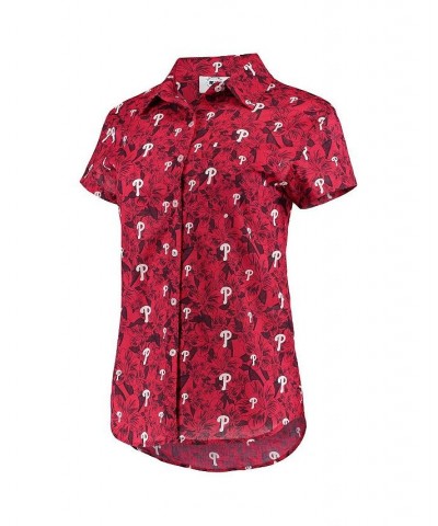 Women's Red Philadelphia Phillies Floral Button Up Shirt Red $37.60 Tops