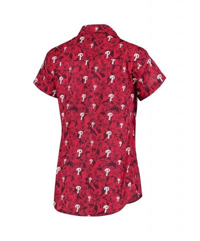 Women's Red Philadelphia Phillies Floral Button Up Shirt Red $37.60 Tops