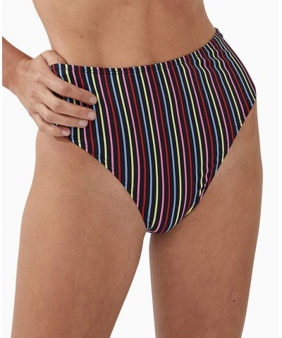 Women's Striped High-Waist Cheeky-Fit Bikini Bottoms Charlie Stripe Multi $20.99 Swimsuits