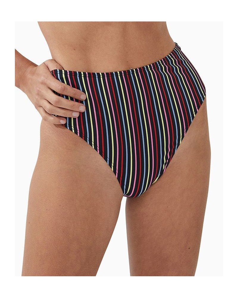 Women's Striped High-Waist Cheeky-Fit Bikini Bottoms Charlie Stripe Multi $20.99 Swimsuits