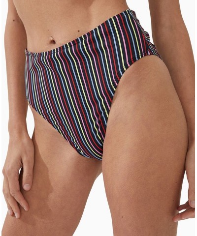 Women's Striped High-Waist Cheeky-Fit Bikini Bottoms Charlie Stripe Multi $20.99 Swimsuits