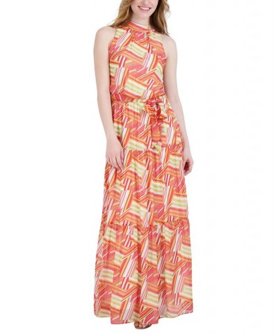 julia jordon Women's Printed Mock-Neck Tier Maxi Dress Ivory Multi $61.92 Dresses