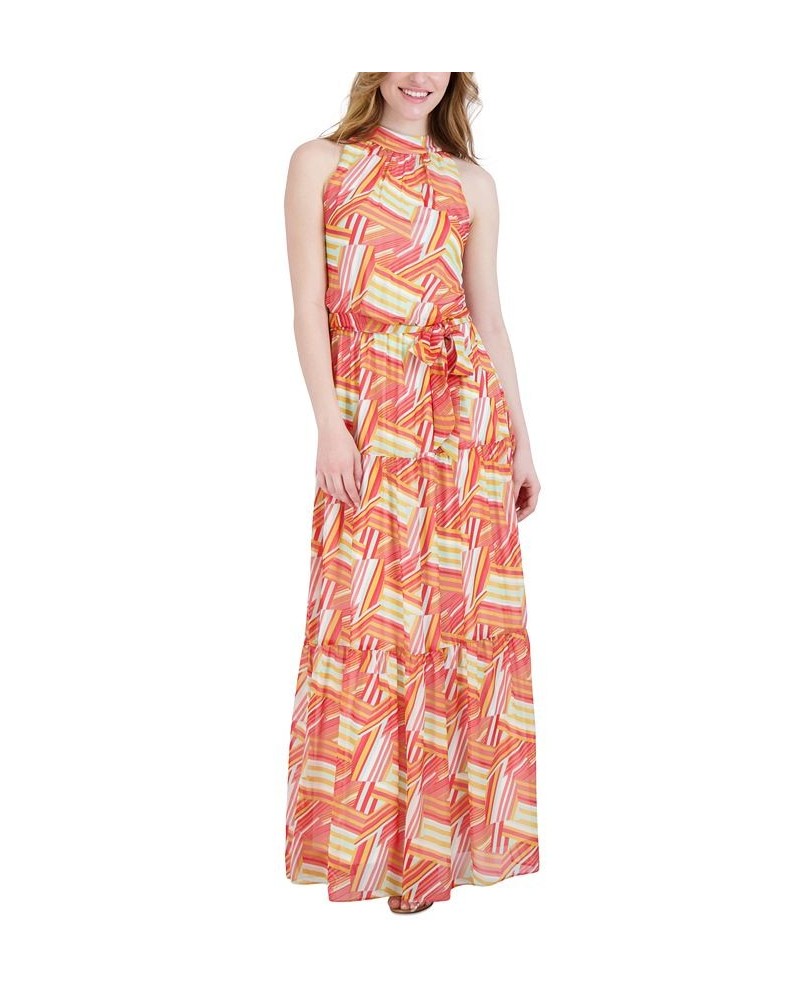 julia jordon Women's Printed Mock-Neck Tier Maxi Dress Ivory Multi $61.92 Dresses