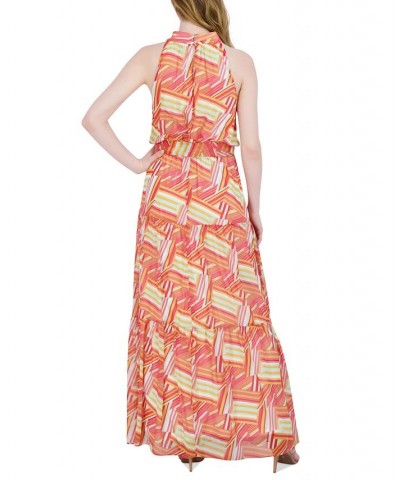 julia jordon Women's Printed Mock-Neck Tier Maxi Dress Ivory Multi $61.92 Dresses