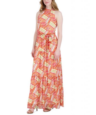 julia jordon Women's Printed Mock-Neck Tier Maxi Dress Ivory Multi $61.92 Dresses