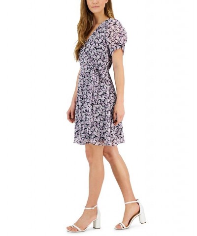 Petite Floral-Print Knot-Sleeve Wrap Dress Navy $45.39 Dresses