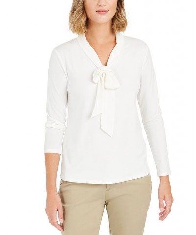 Women's Tie Neck Top White $15.25 Tops