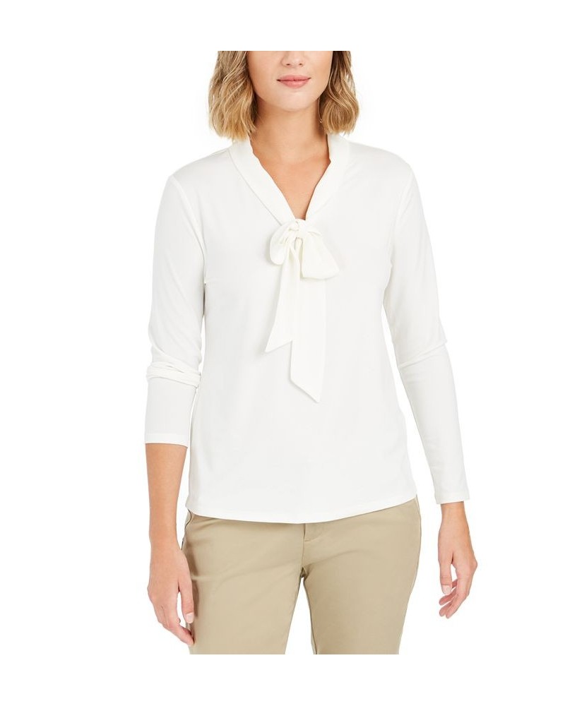 Women's Tie Neck Top White $15.25 Tops