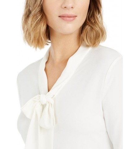 Women's Tie Neck Top White $15.25 Tops