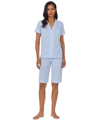 Bingham Bermuda Printed Cotton Pajama Set French Blue Stripe $33.84 Sleepwear