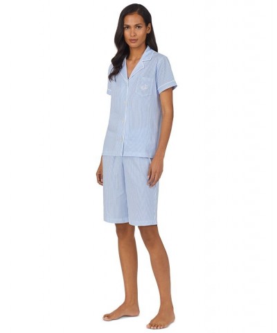 Bingham Bermuda Printed Cotton Pajama Set French Blue Stripe $33.84 Sleepwear