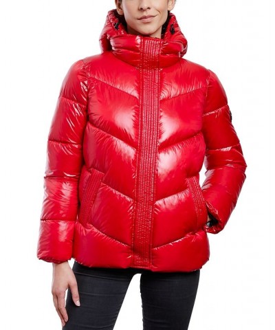 Women's Shine Hooded Puffer Coat Red $89.00 Coats