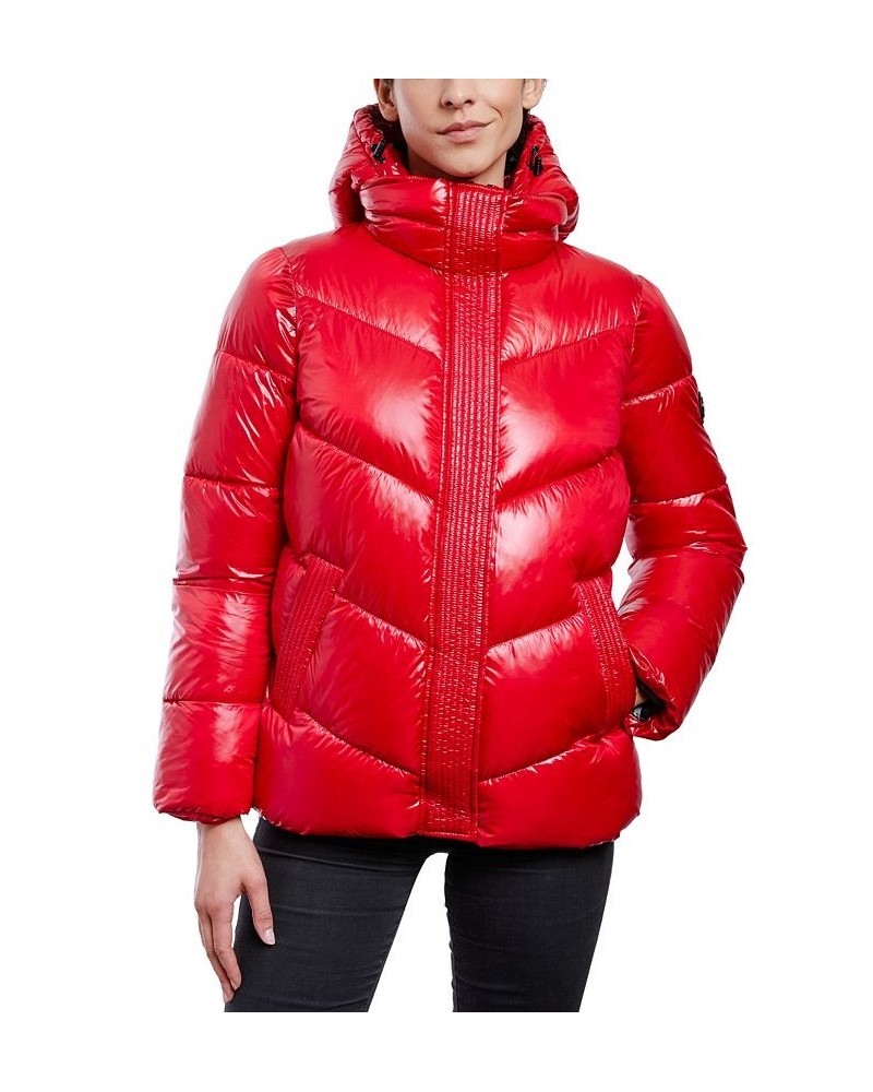 Women's Shine Hooded Puffer Coat Red $89.00 Coats