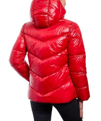 Women's Shine Hooded Puffer Coat Red $89.00 Coats