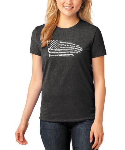 Women's Word Art Pledge of Allegiance Flag T-Shirt Black $20.00 Tops