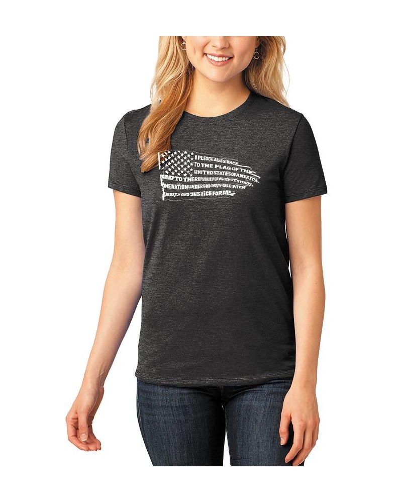 Women's Word Art Pledge of Allegiance Flag T-Shirt Black $20.00 Tops