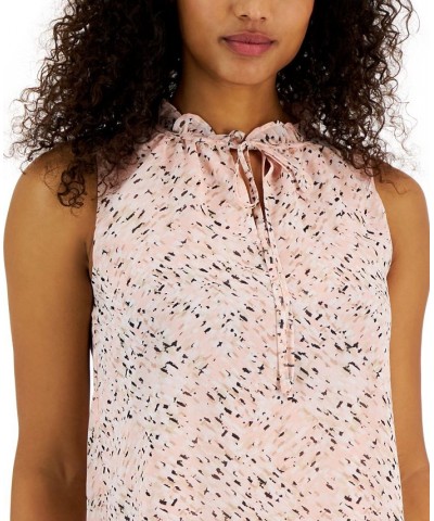 Women's Abstract-Print Sleeveless Tulia Blouse Cherry Blossom Multi $29.39 Tops