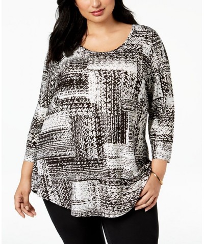 Plus Size Printed Top Deep Spotted Plaid $15.93 Tops