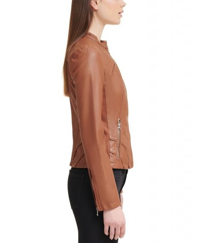 Faux-Leather Moto Jacket Brown $58.50 Coats