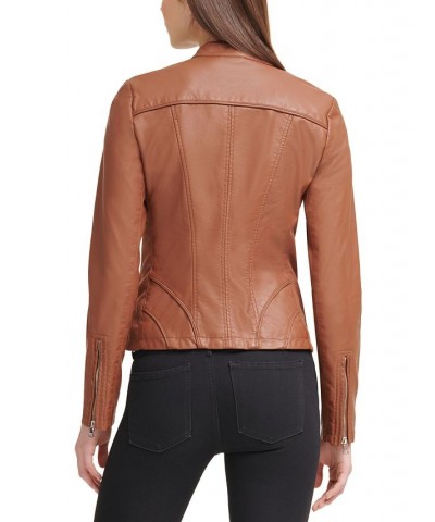 Faux-Leather Moto Jacket Brown $58.50 Coats