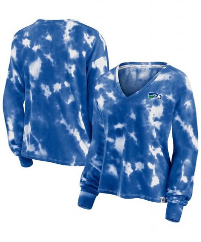 Women's White Royal Seattle Seahawks Sport Resort Tie-Dye V-Neck Long Sleeve T-shirt White, Royal $27.83 Tops