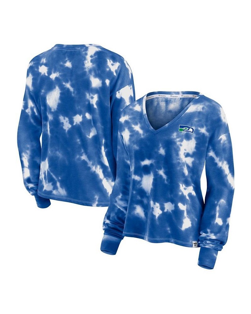 Women's White Royal Seattle Seahawks Sport Resort Tie-Dye V-Neck Long Sleeve T-shirt White, Royal $27.83 Tops