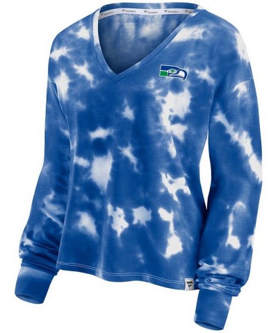 Women's White Royal Seattle Seahawks Sport Resort Tie-Dye V-Neck Long Sleeve T-shirt White, Royal $27.83 Tops