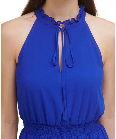 Smocked Chiffon Fit & Flare Dress Blue $63.64 Dresses