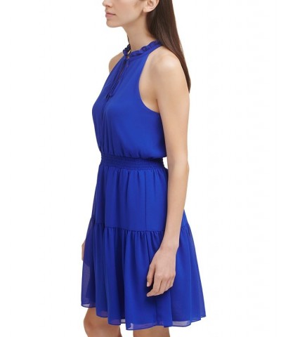 Smocked Chiffon Fit & Flare Dress Blue $63.64 Dresses