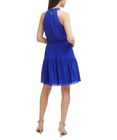 Smocked Chiffon Fit & Flare Dress Blue $63.64 Dresses