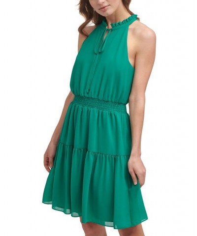 Smocked Chiffon Fit & Flare Dress Blue $63.64 Dresses